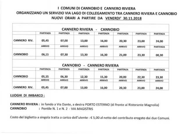 orari taxi boat dal 30.11.18